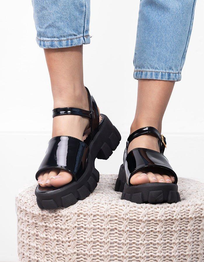 SANDALIAS CASUALES MUJER REGGIO NEGRO CHAROL - 1