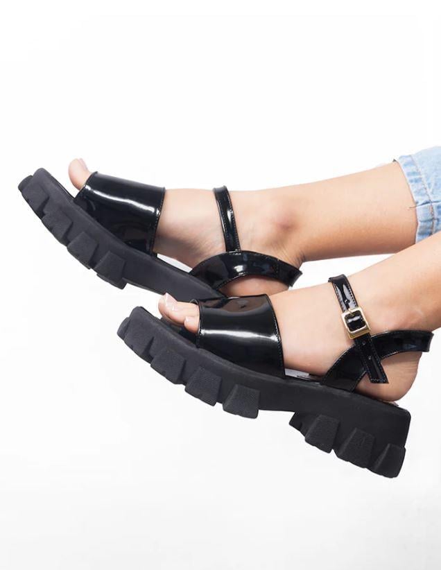 SANDALIAS CASUALES MUJER REGGIO NEGRO CHAROL - 2