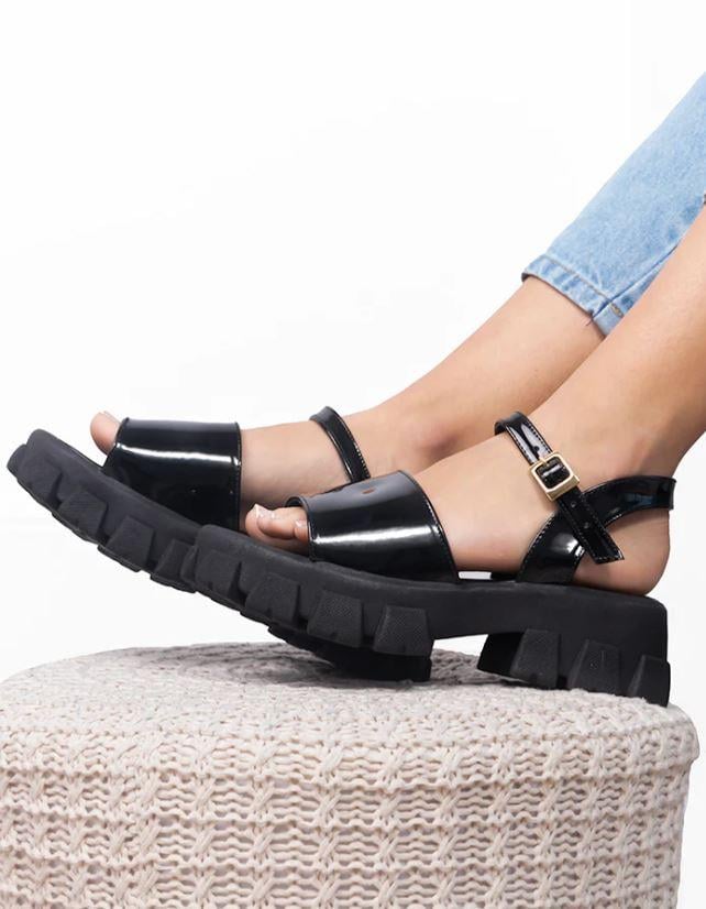 SANDALIAS CASUALES MUJER REGGIO NEGRO CHAROL - 3