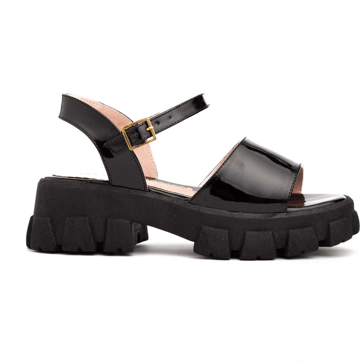 SANDALIAS CASUALES MUJER REGGIO NEGRO CHAROL - 4