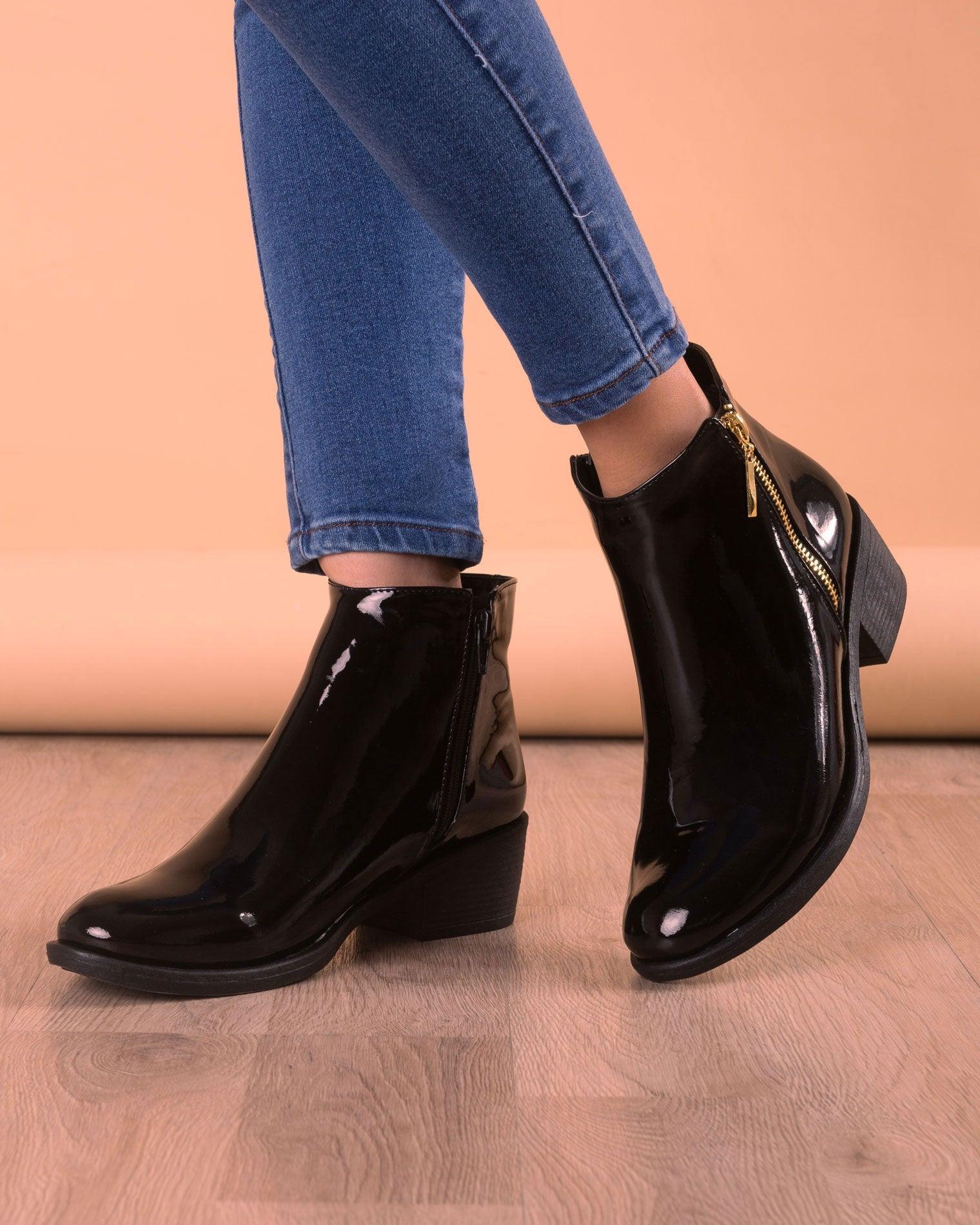 BOTINES MUJER KOBE NEGRO CHAROL - 1