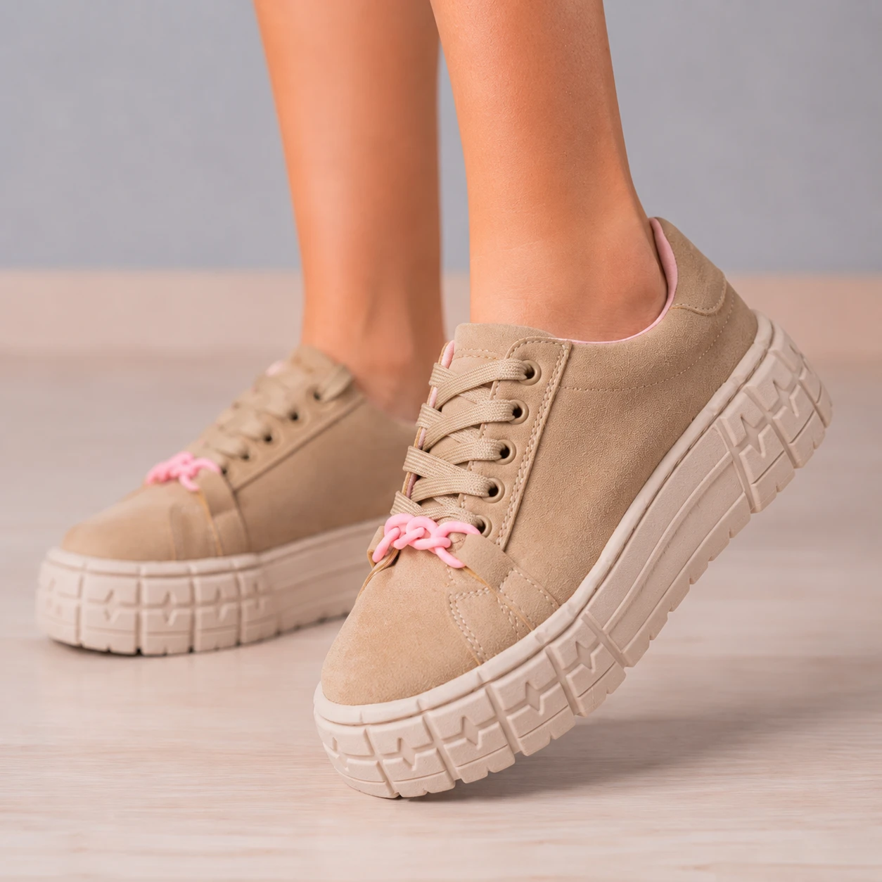 ZAPATILLAS URBANAS MUJER DUBLIN BEIGE ROSADO - 1