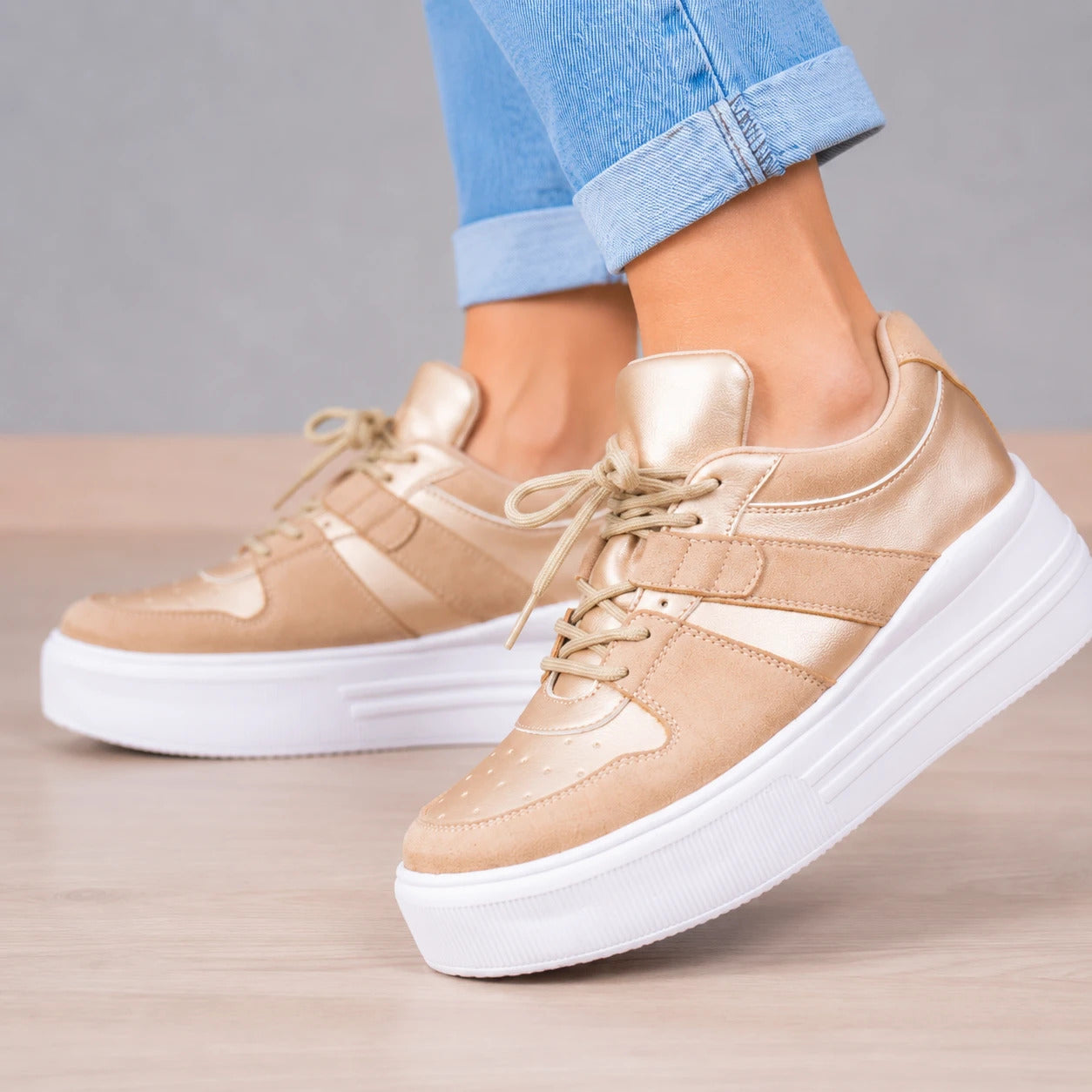 ZAPATILLAS URBANAS MUJER OPORTO DORADO - 6