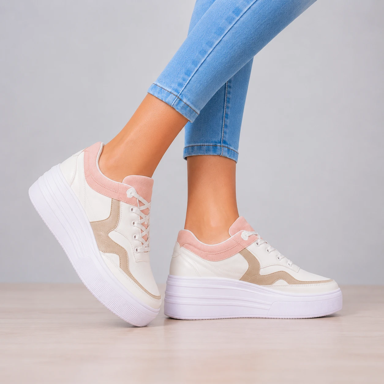 ZAPATILLAS URBANAS MUJER COLORADO ROSADO BEIGE - 1