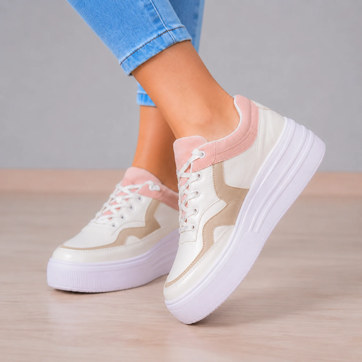 ZAPATILLAS URBANAS MUJER COLORADO ROSADO BEIGE - 10