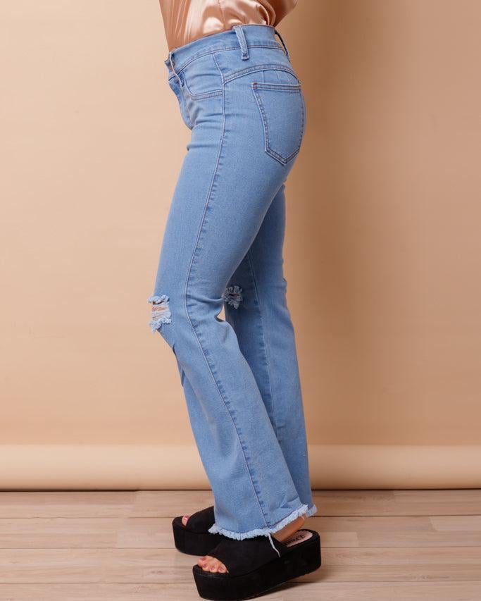 PANTALÓN ACAMPANADO 4.0 CELESTE RASGADO - 2
