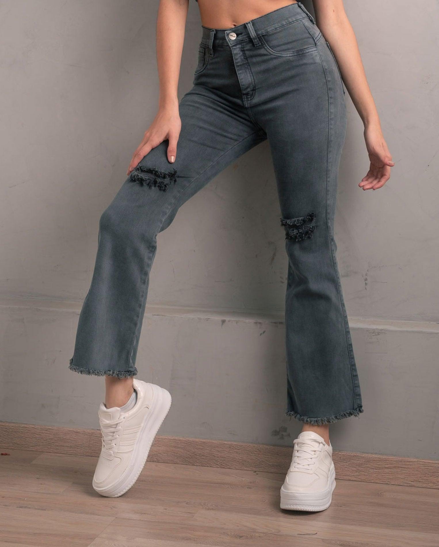 PANTALÓN ACAMPANADO 4.0 GRIS RASGADO - 1
