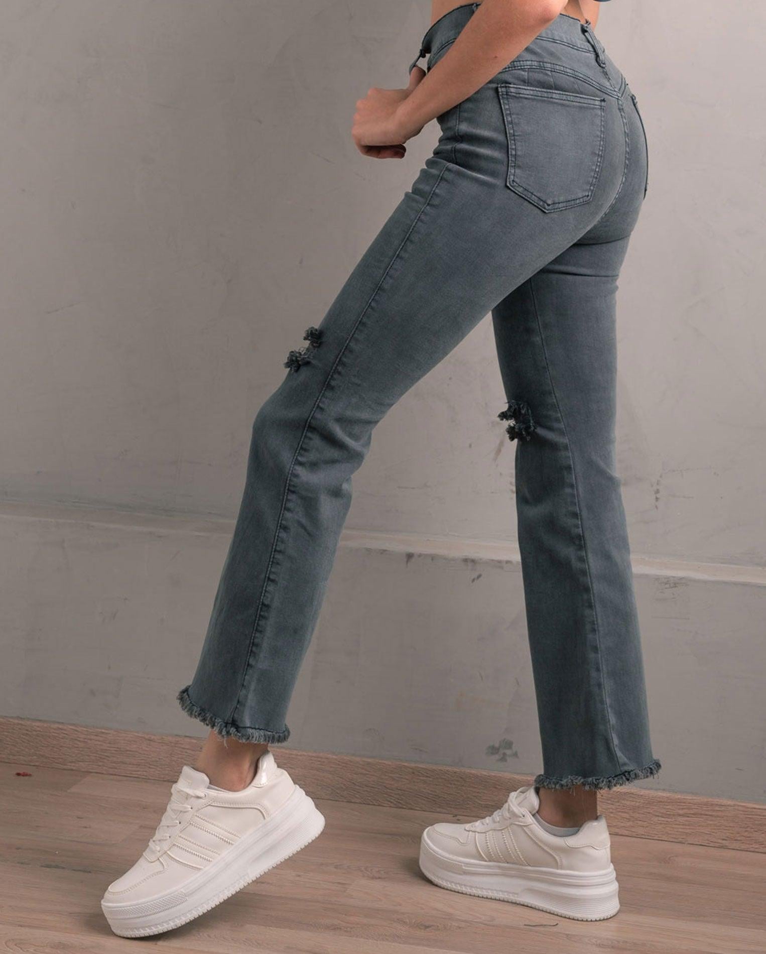 PANTALÓN ACAMPANADO 4.0 GRIS RASGADO - 2