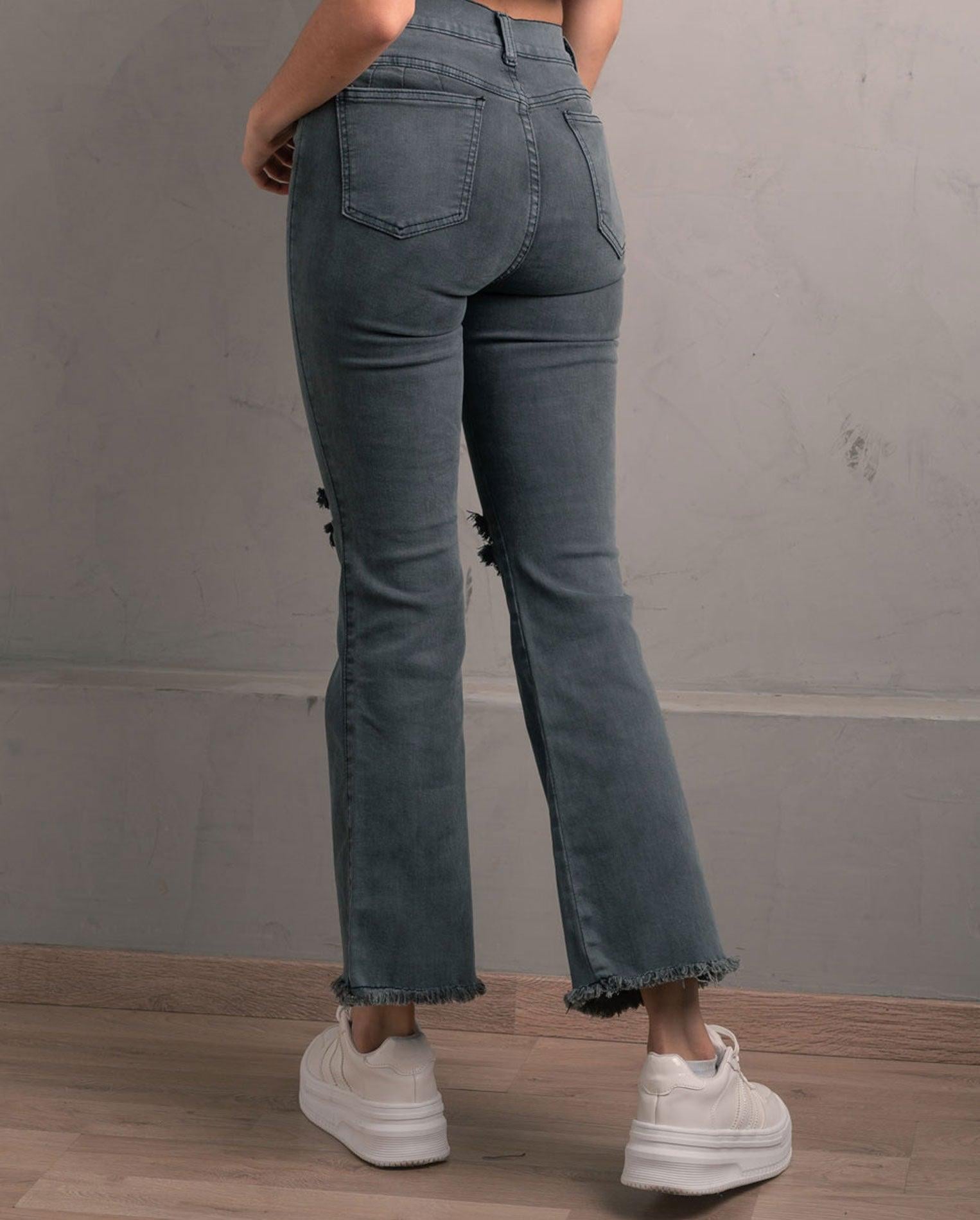 PANTALÓN ACAMPANADO 4.0 GRIS RASGADO - 3