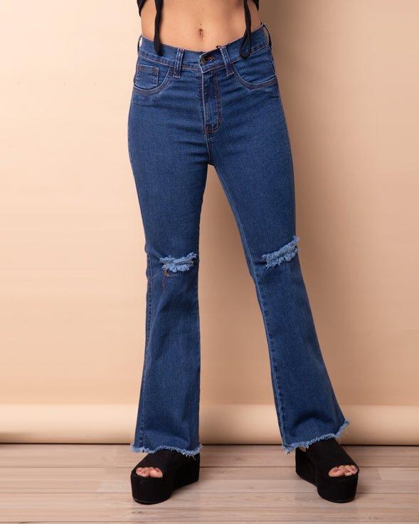 PANTALÓN ACAMPANADO 4.0 AZUL RASGADO - 1
