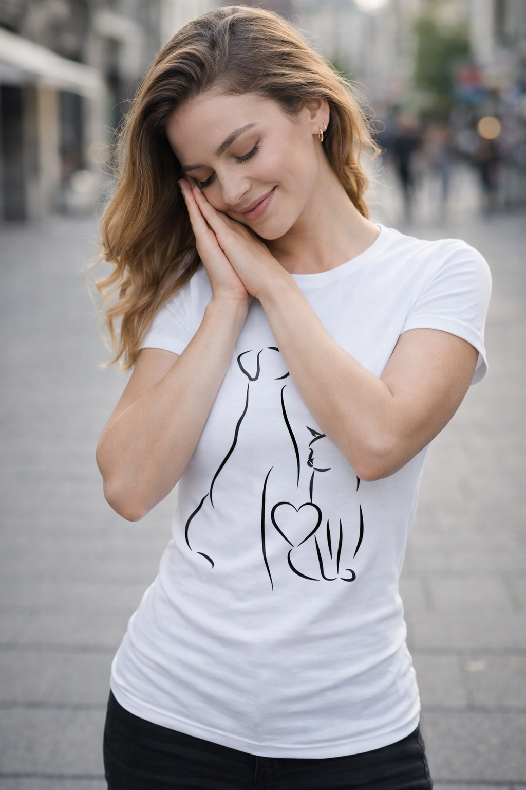 POLO MUJER GATO Y PERRO CON CORAZÓN - 1
