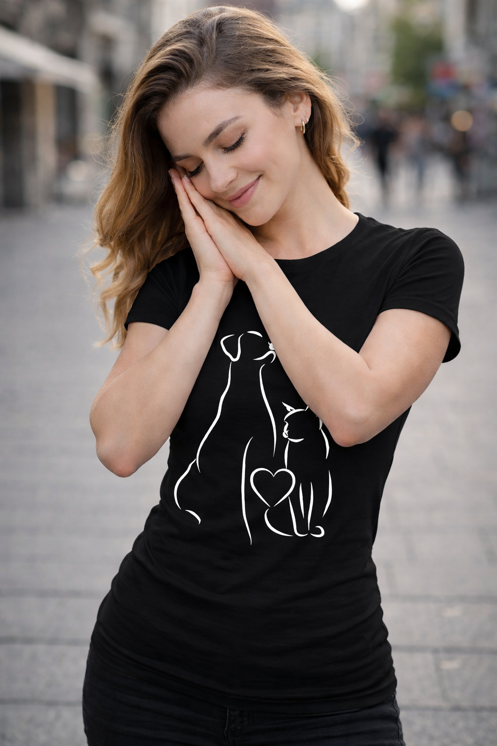 POLO MUJER GATO Y PERRO CON CORAZÓN - 1