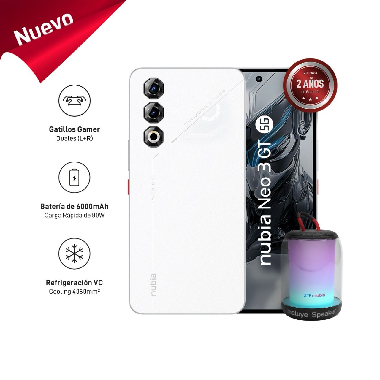 SMARTPHONE ZTE NUBIA NEO 3 GT 5G (12GB+12GB)+512GB (VERSIÓN FREEFIRE) BLANCO - 1