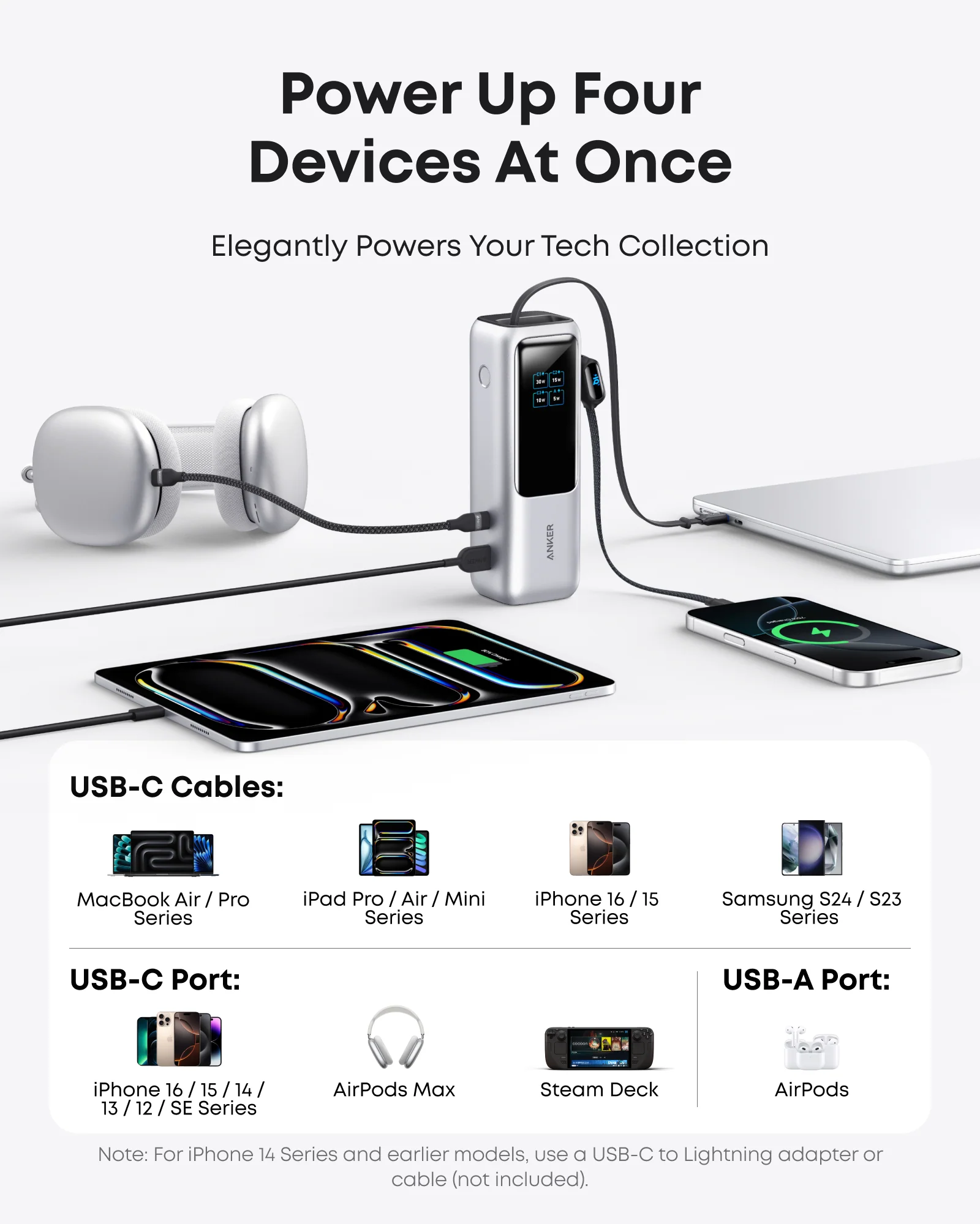 ANKER POWER BANK 25,000MAH 165W CON CABLE USB-C RETRÁCTIL - 6