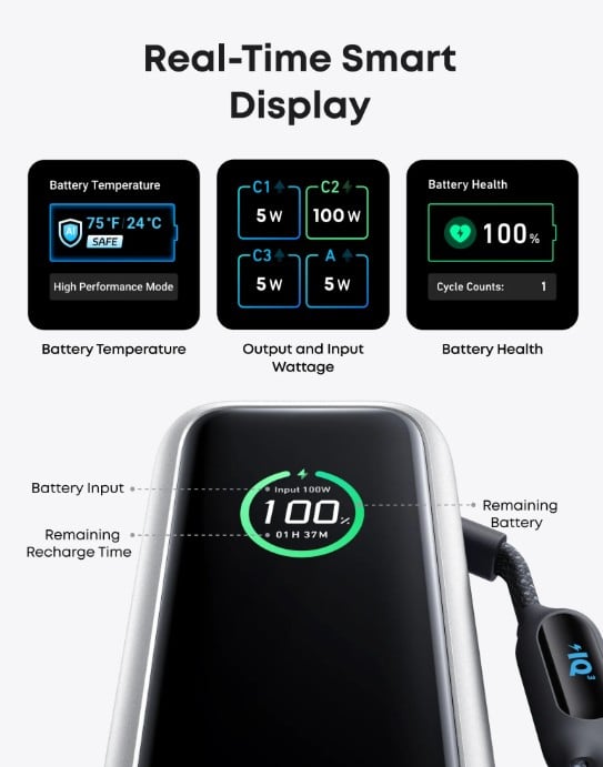 ANKER POWER BANK (25K, 165W, BUILT-IN USB-C AND RETRACTABLE CABLE) (H)OFFLINE - UN (EXCLUDED CN, EUROPE) BLACK 1 - 2