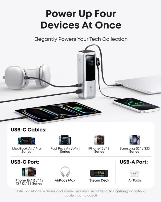 ANKER POWER BANK (25K, 165W, BUILT-IN USB-C AND RETRACTABLE CABLE) (H)OFFLINE - UN (EXCLUDED CN, EUROPE) BLACK 1 - 3