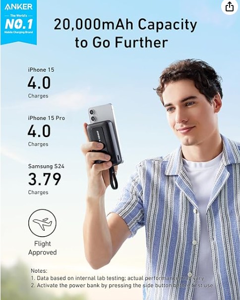 ANKER POWER BANK (20K, 30W, BUILT-IN USB-C CABLE) (H)OFFLINE - UN (EXCLUDED CN, EUROPE) BLACK 1 - 4