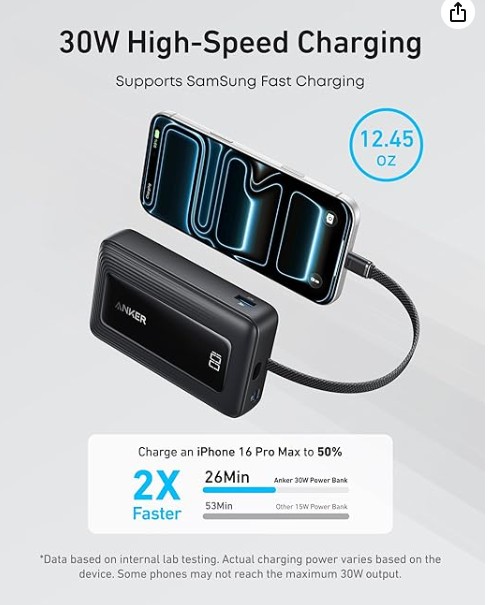 ANKER POWER BANK (20K, 30W, BUILT-IN USB-C CABLE) (H)OFFLINE - UN (EXCLUDED CN, EUROPE) BLACK 1 - 5