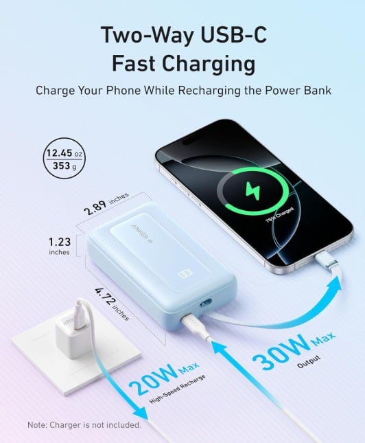 ANKER POWER BANK (20K, 30W, BUILT-IN USB-C CABLE) (H)OFFLINE - UN (EXCLUDED CN, EUROPE) BLACK 1 - 6