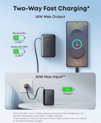 ANKER NANO POWER BANK (10K, 45W, BUILT-IN RETRACTABLE USB-C CABLE) (H)OFFLINE - UN (EXCLUDED CN, EUROPE) BLACK 1 - 4