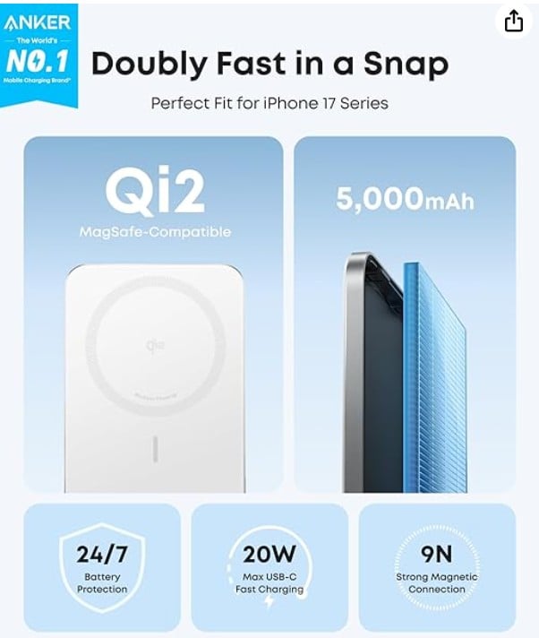 ANKER MAGGO POWER BANK (10K, MAGNETIC WIRELESS) (H)OFFLINE - UN (EXCLUDED CN, EUROPE) WHITE 1 - 4