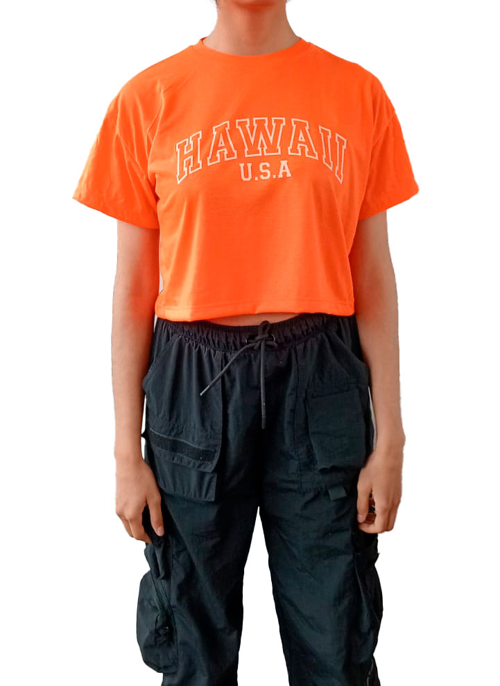 POLO MANGA CORTA ALGODÓN MUJER NATHALIE LOVE IT NARANJA CROP TOP HAWAII NEÓN - 1