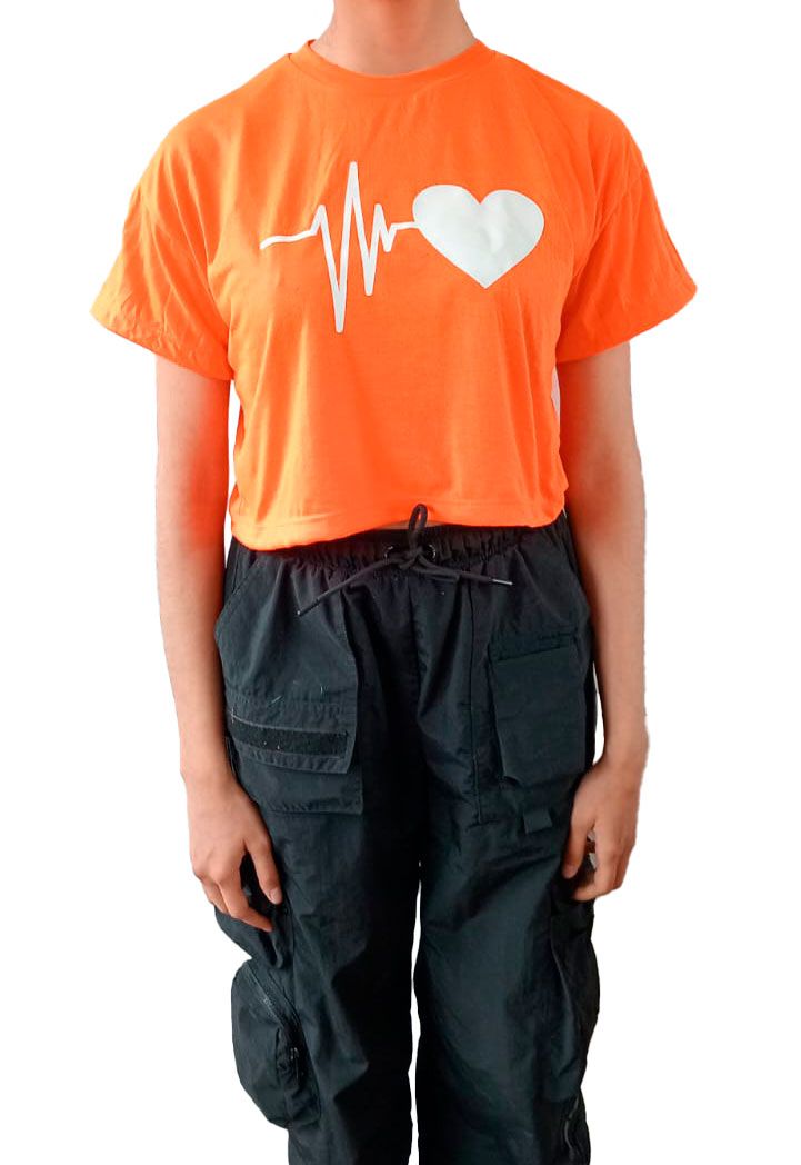 POLO MANGA CORTA ALGODÓN MUJER NATHALIE LOVE IT NARANJA CROP TOP CORAZÓN NEÓN - 1
