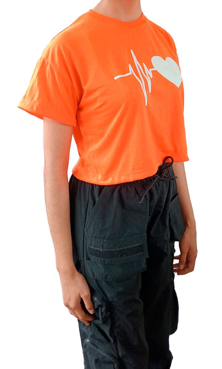 POLO MANGA CORTA ALGODÓN MUJER NATHALIE LOVE IT NARANJA CROP TOP CORAZÓN NEÓN - 2