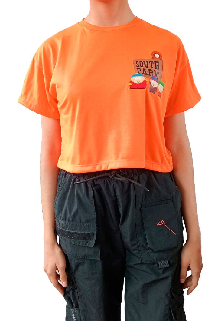 POLO MANGA CORTA ALGODÓN MUJER NATHALIE LOVE IT NARANJA CROP TOP SOUTH PARK NEÓN - 1