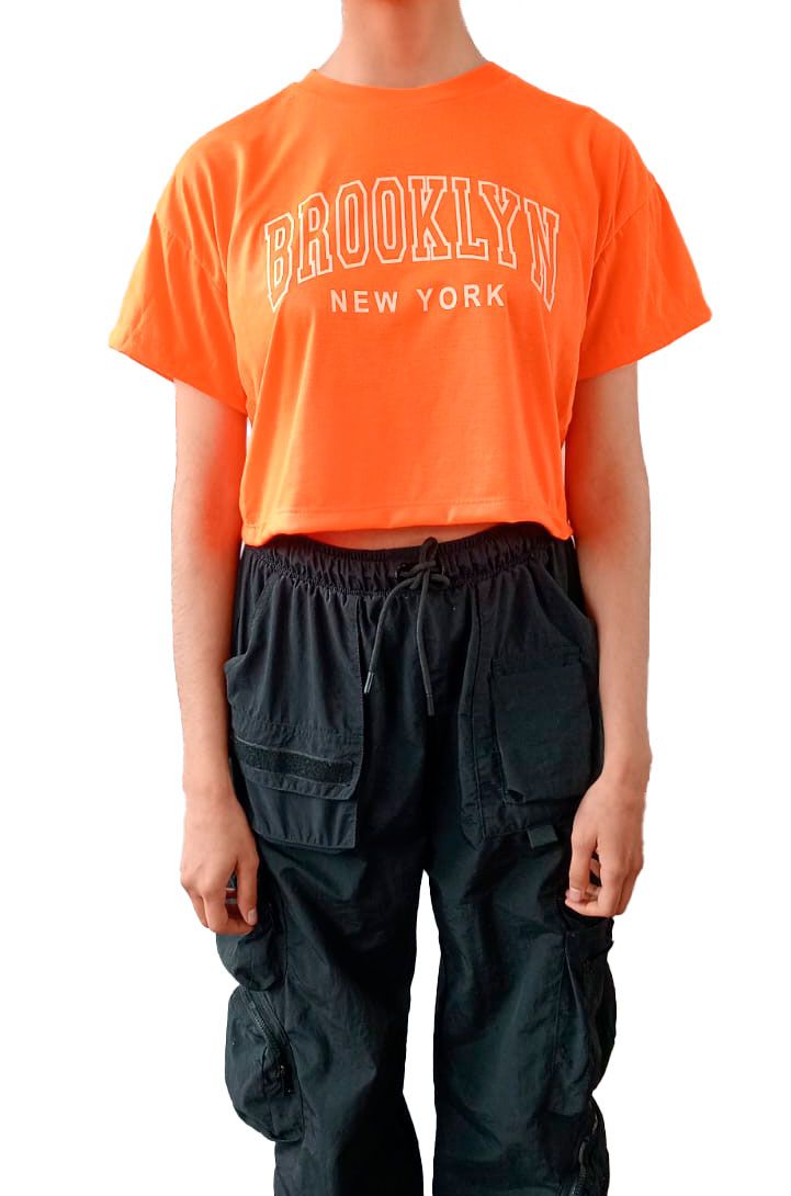 POLO MANGA CORTA ALGODÓN MUJER NATHALIE LOVE IT NARANJA CROP TOP BROOKLYN NEÓN - 1