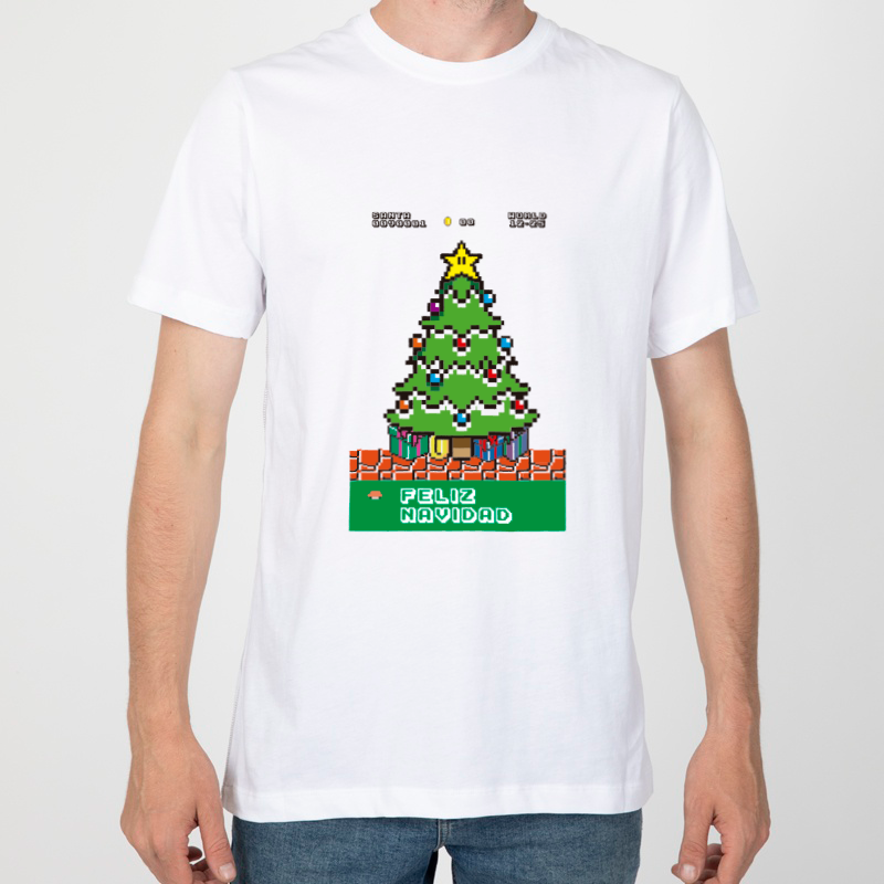 POLO MANGA CORTA ALGODÓN HOMBRE NATHALIE LOVE IT BLANCO DISEÑO ARBOL NAVIDAD - 1