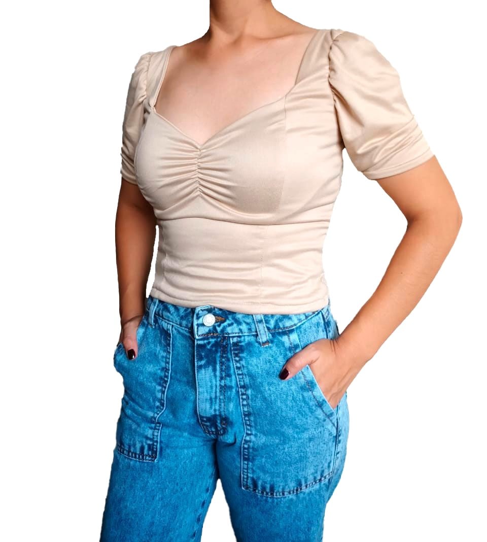 BLUSA MANGA CORTA MUJER NATHALIE LOVE IT BEIGE DISEÑO MIRELLA CASUAL - 1