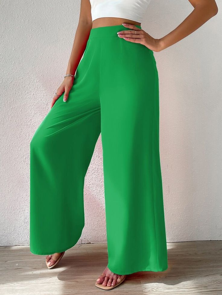 PANTALON CASUAL LARGO MUJER NATHALIE LOVE IT VERDE PALAZO - 1