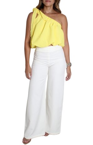 PANTALON CASUAL LARGO MUJER NATHALIE LOVE IT CREMA PALAZO - 1