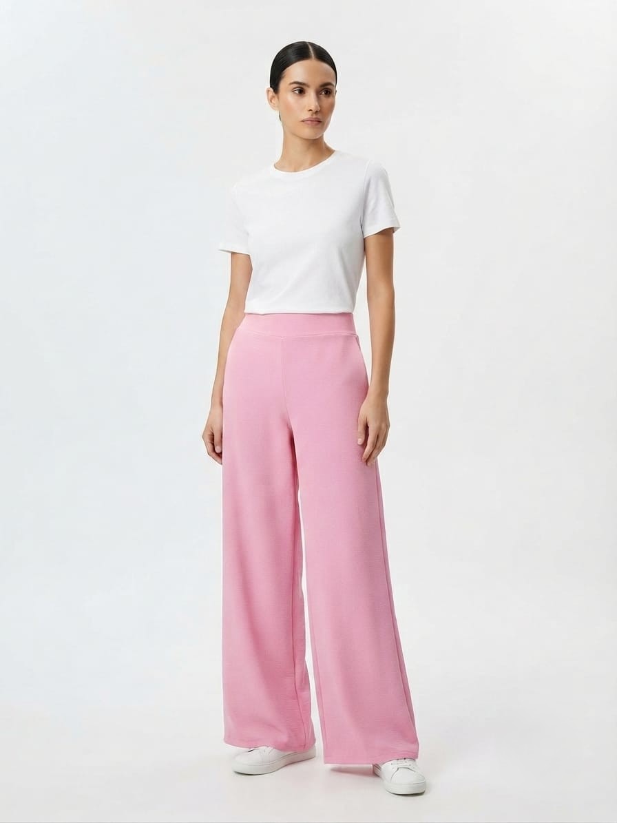 PANTALON CASUAL LARGO MUJER NATHALIE LOVE IT PALO ROSA PALAZO - 1