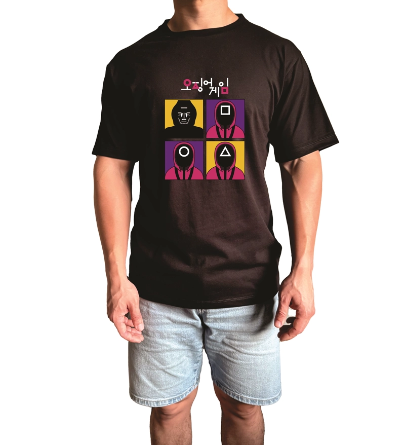 POLO HOMBRE MANGA CORTA DISEÑO JUEGOS DEL CALAMAR - NEGRO - 1