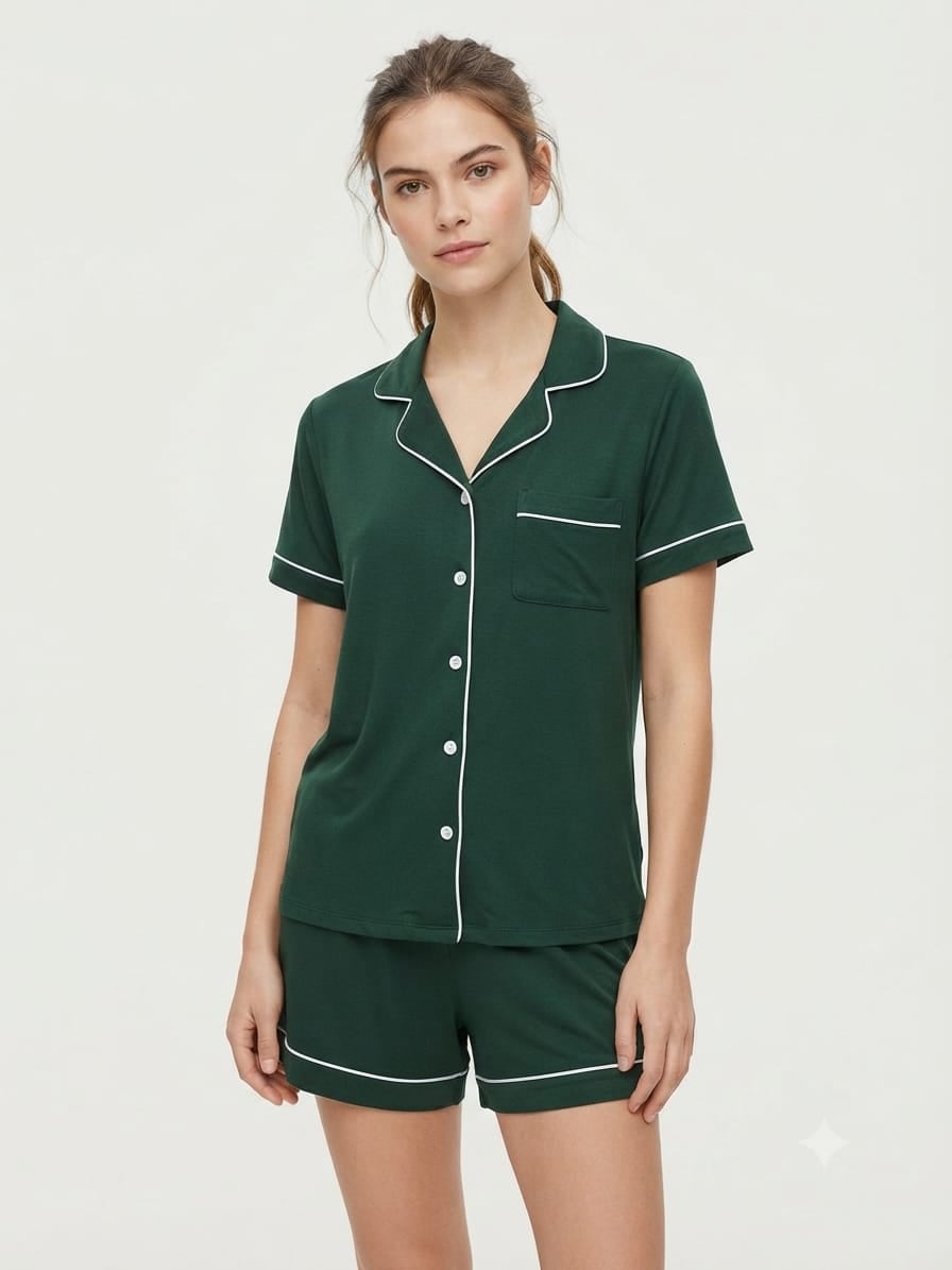 PIJAMA MUJER - CAMISETA Y SHORT VICKY -  VERDE / VERDE BOTELLA / S - 1