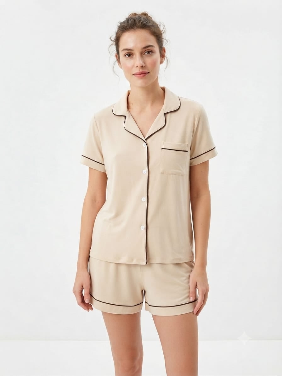 PIJAMA MUJER - CAMISETA Y SHORT VICKY -  BEIGE / ARENA / S - 1