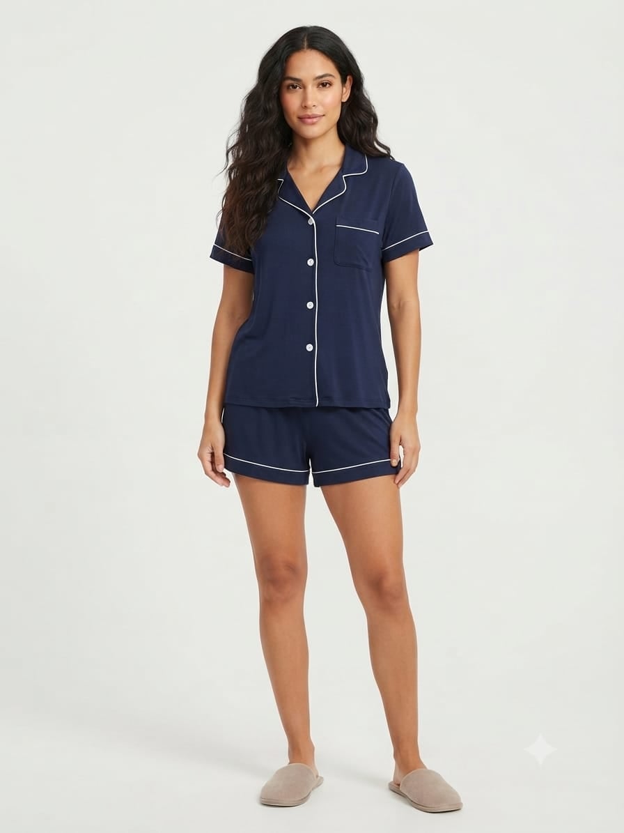 PIJAMA MUJER - CAMISETA Y SHORT VICKY - AZUL / AZUL MARINO / M - 1