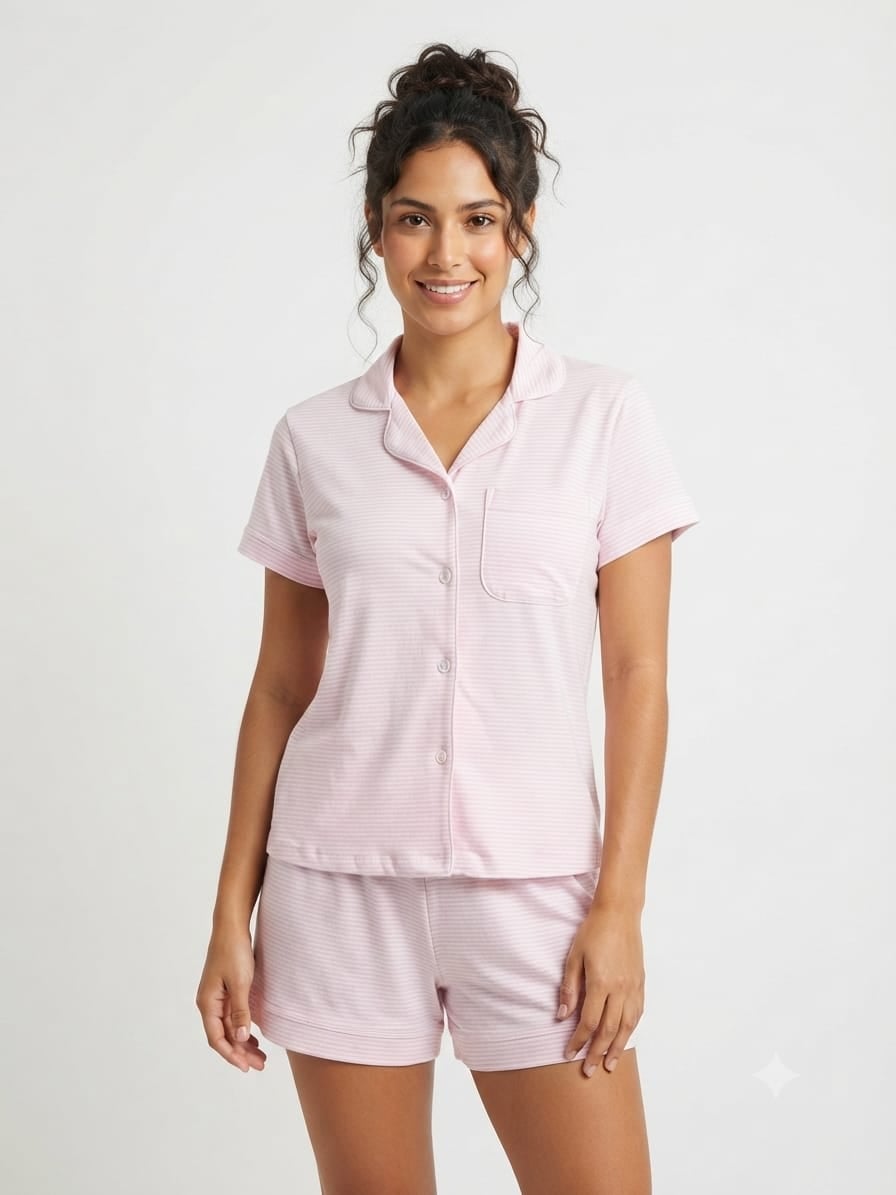 PIJAMA MUJER - CAMISETA Y SHORT VICKY -  ROSADO LINEAS / ROSA / S - 1