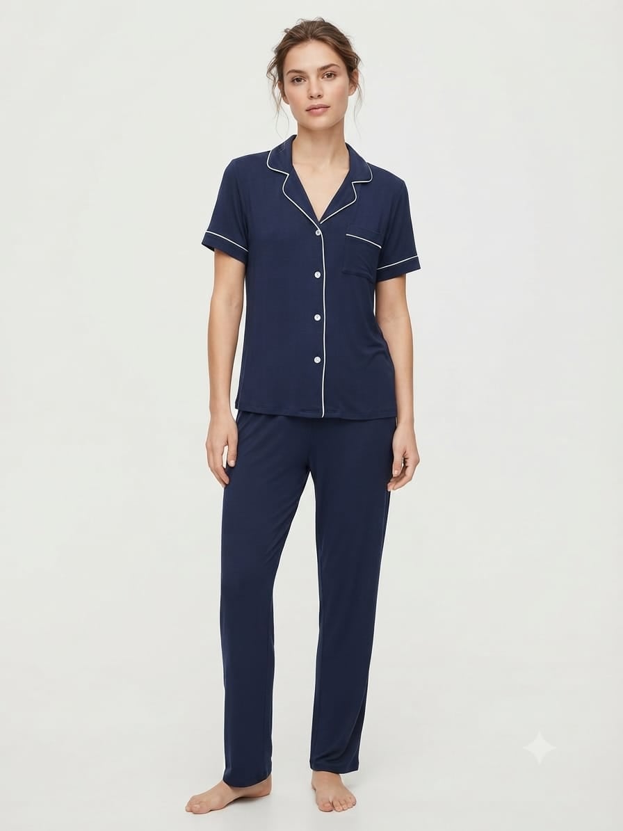 PIJAMA MUJER - CAMISETA Y PANTALÓN VICKY - AZUL / AZUL MARINO / M - 1