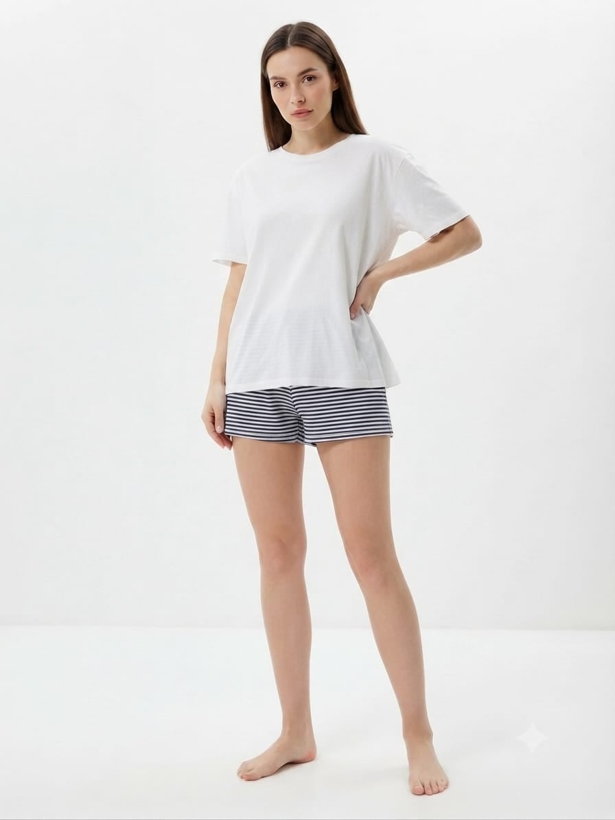 PIJAMA MUJER - POLO Y SHORT - LINEAS / MULTICOLOR / M - 3