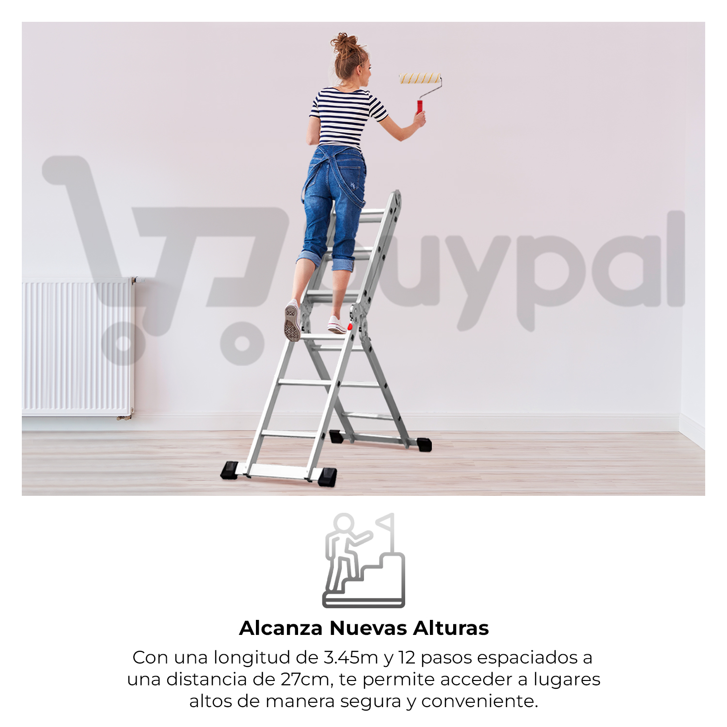 ESCALERA TELESCOPICA PLEGABLE 12 PASOS MULTIFUNCIONAL ALUMINIO - 6