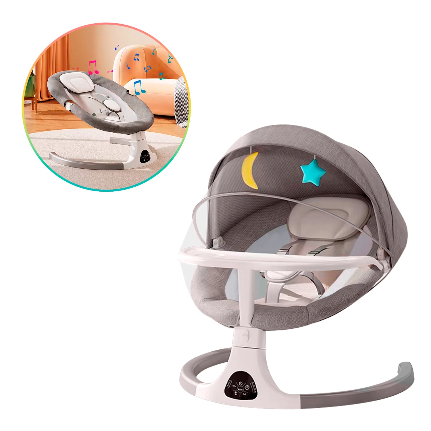 MECEDORA PARA BEBE AUTOMATICA BLUETOOTH CON MOSQUITERO GRIS - 1