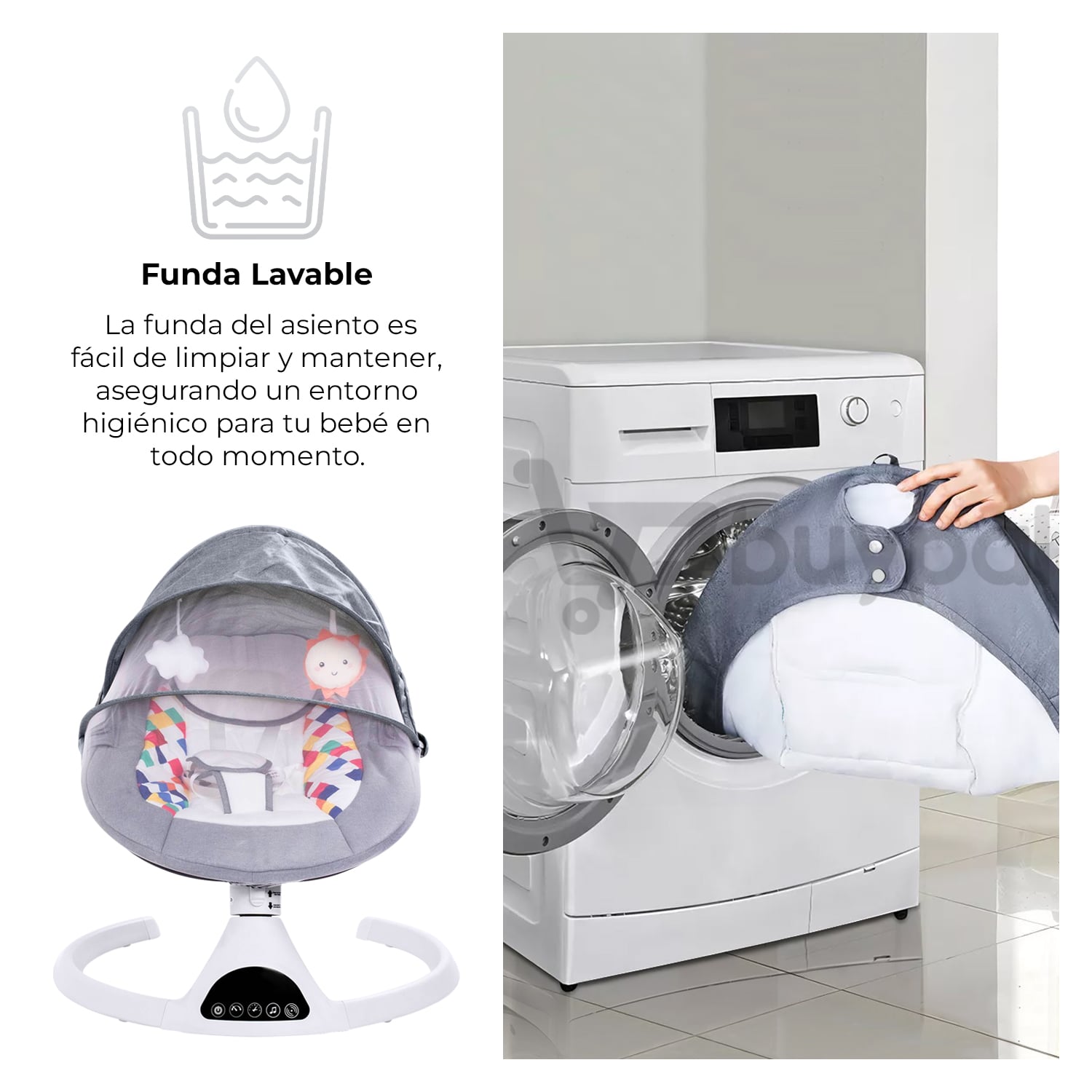 MECEDORA PARA BEBE AUTOMATICA BLUETOOTH CON MOSQUITERO GRIS - 2