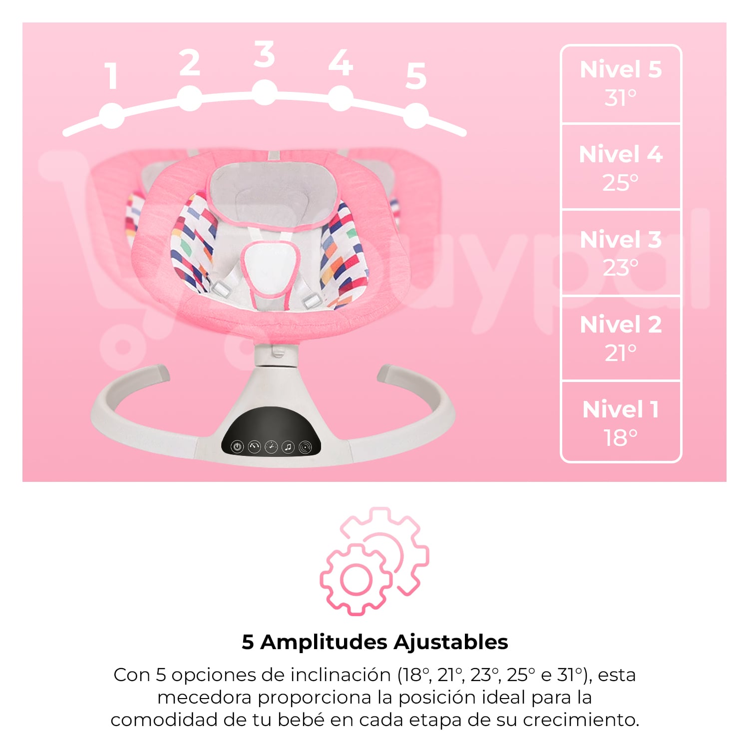 MECEDORA PARA BEBE AUTOMATICA BLUETOOTH CON MOSQUITERO GRIS - 3