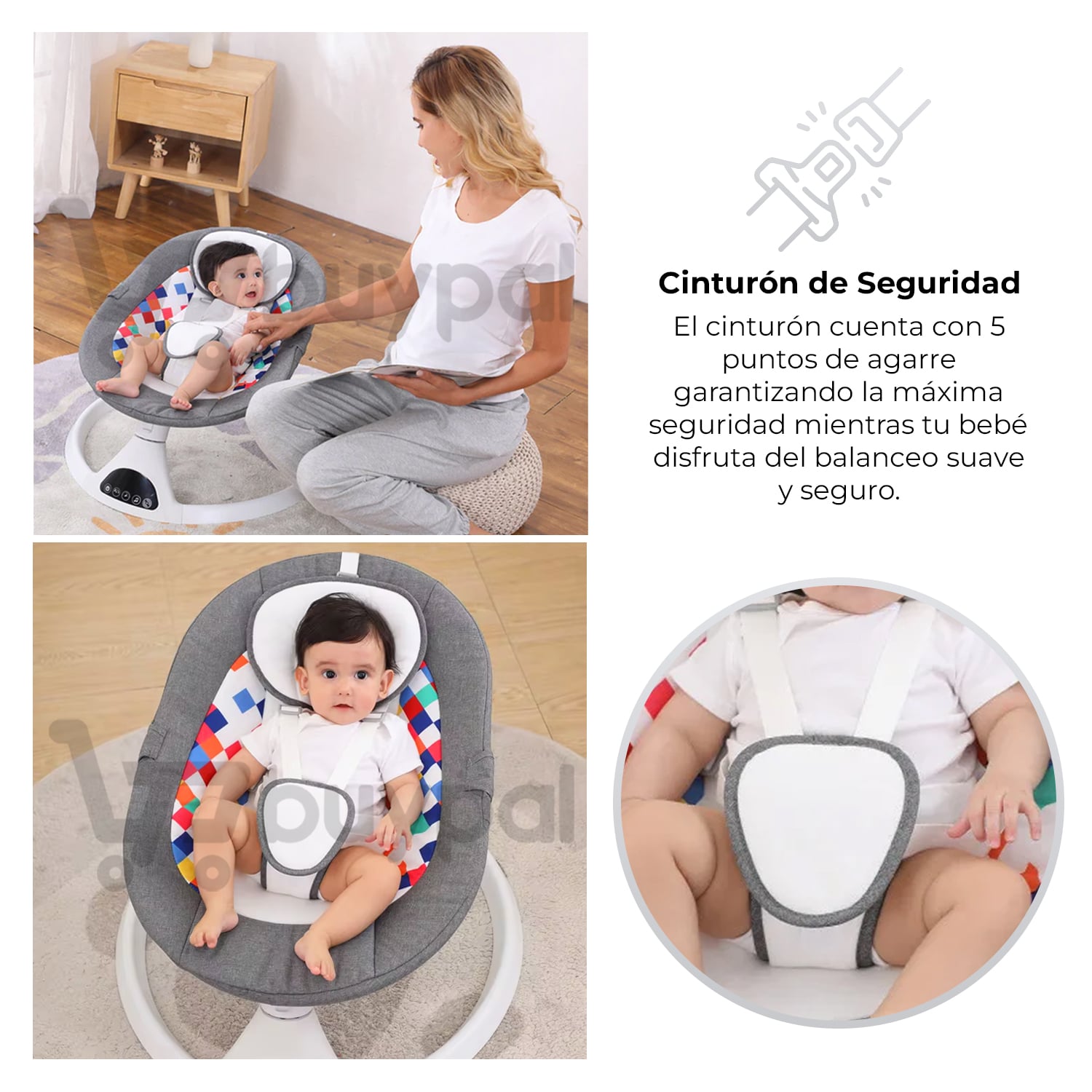 MECEDORA PARA BEBE AUTOMATICA BLUETOOTH CON MOSQUITERO GRIS - 4