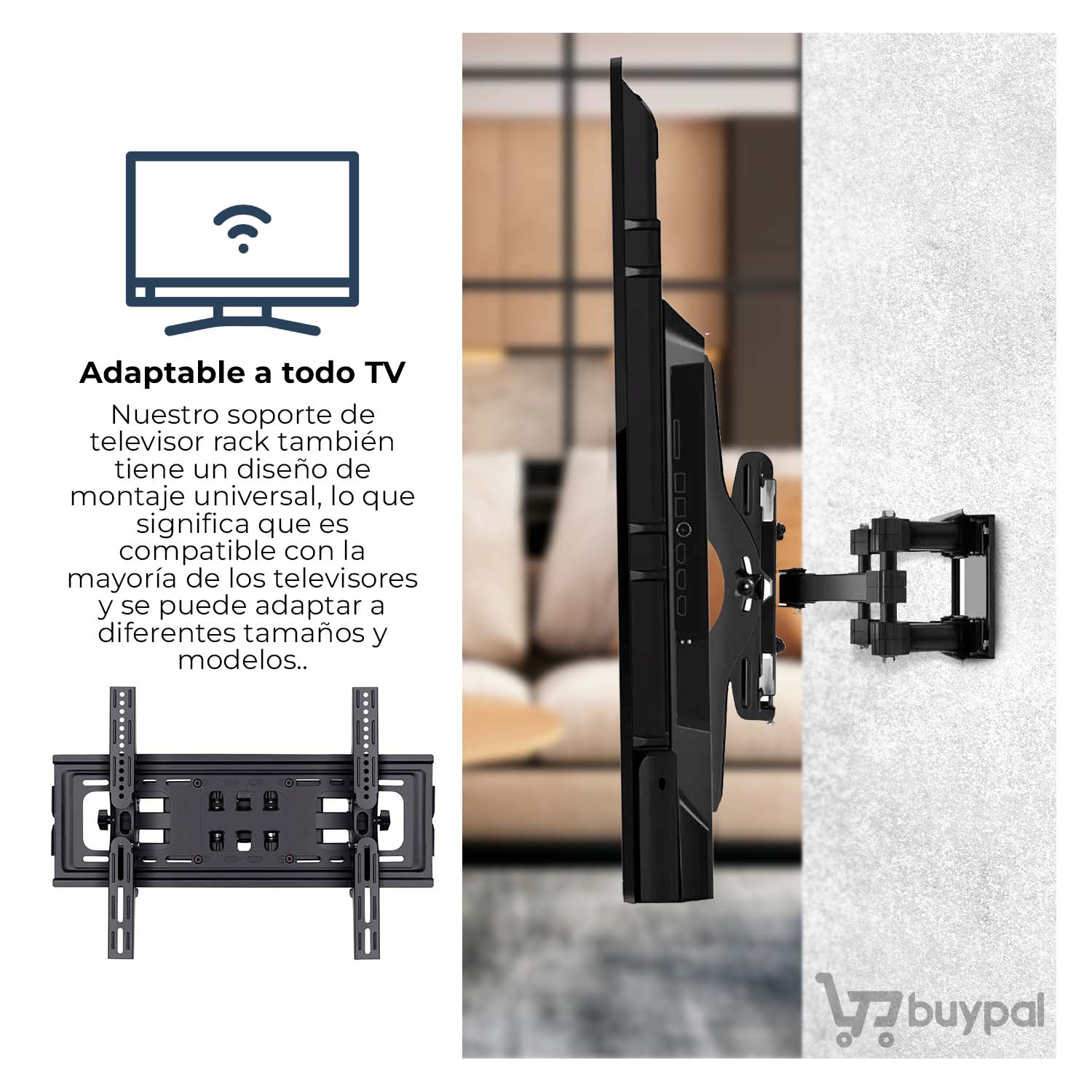 RACK TV 40 A 80 PULGADAS PARED TELEVISOR GIRATORIO AJUSTABLE - 4