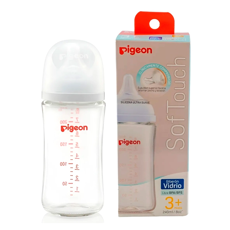 BIBERÓN PIGEON VIDRIO 240ML ANTICÓLICO Y LIBRE DE BPA - 1