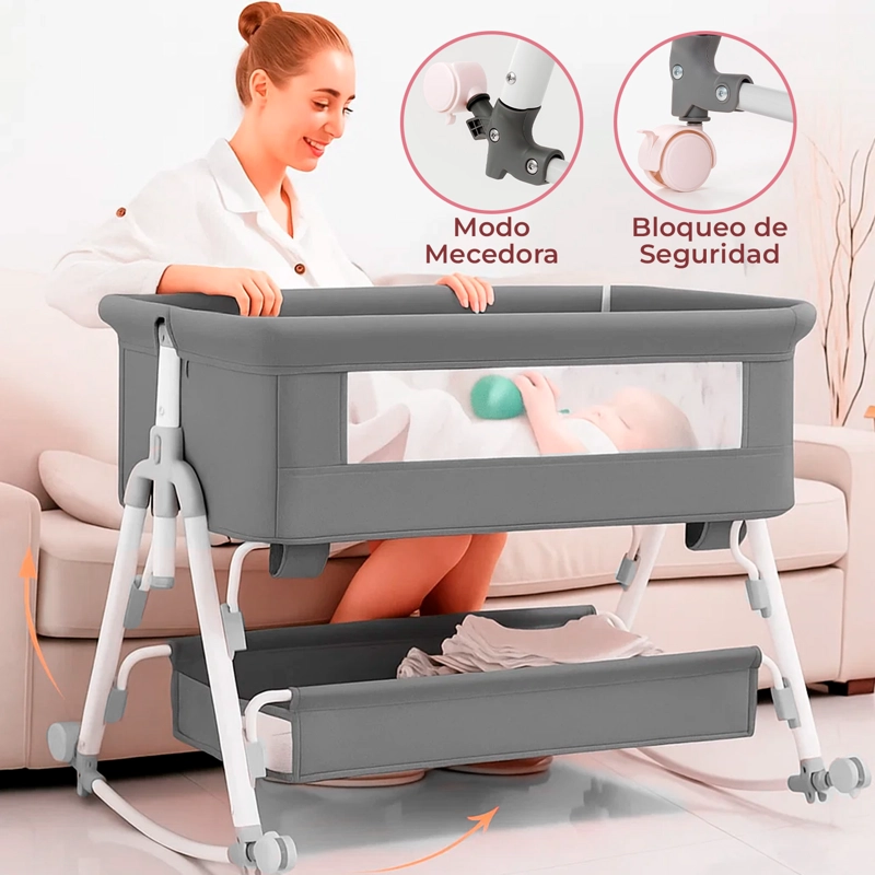 CUNA MECEDORA 4 EN 1 CON MOSQUITERO Y ALTURA AJUSTABLE. - 3